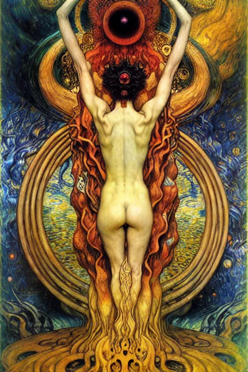 Image similar to Divine Chaos Engine by Karol Bak, Jean Delville, William Blake, Gustav Klimt, and Vincent Van Gogh, symbolist, visionary