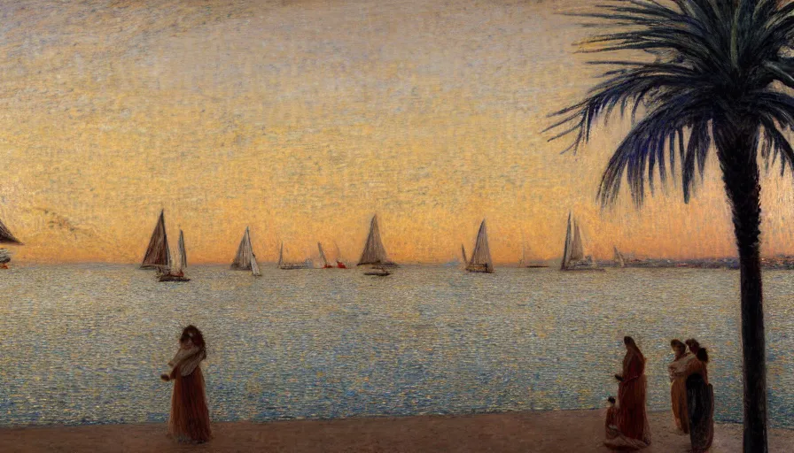 Image similar to a ultradetailed beautiful painting of the night sky of the great greek river golden white palace balustrade designed by jules bastien - lepage, tarsila do amaral, frank weston and gustave baumann, beach, trending on artstation, mediterranean, palm trees, sharp focus, sail boats, soft light, 8 k 4 k