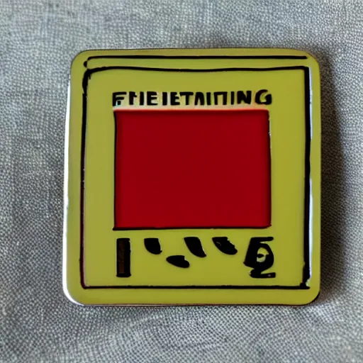 Prompt: a square enamel pin of a retro minimalistic 1 9 6 0 s fire flame warning label, smooth curves