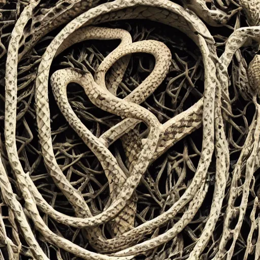 Image similar to a snake skeleton with vines woven through it