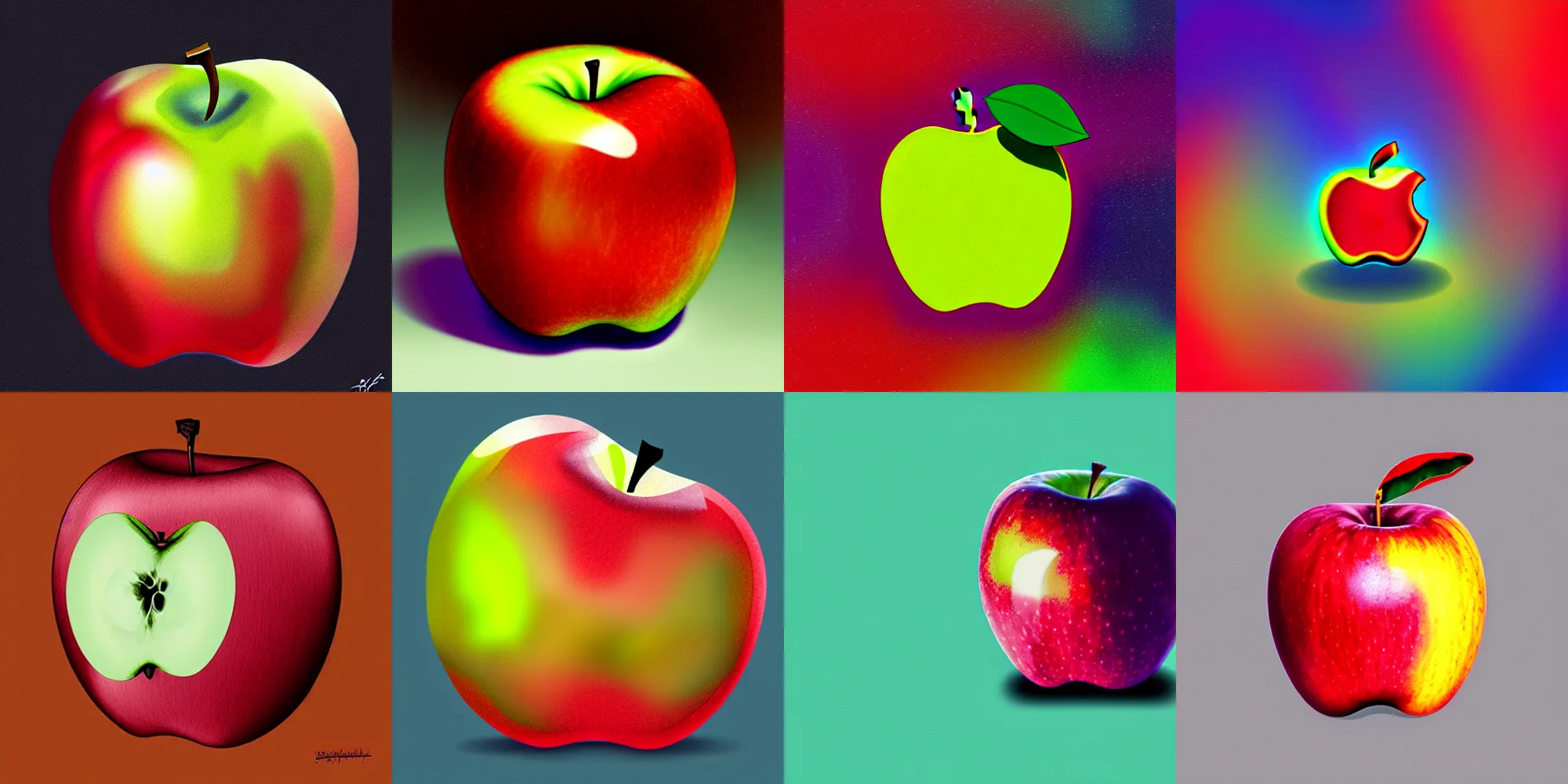 Prompt: An apple with impossible colors with large amount of fur, digital art