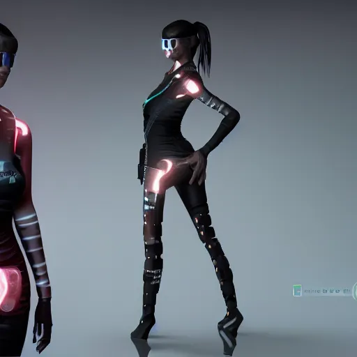 Prompt: realistic 8k render of young cyberpunk girl with extensive body mods, full body portrait, unreal engine 5, nvidia next-gen ai upscaling