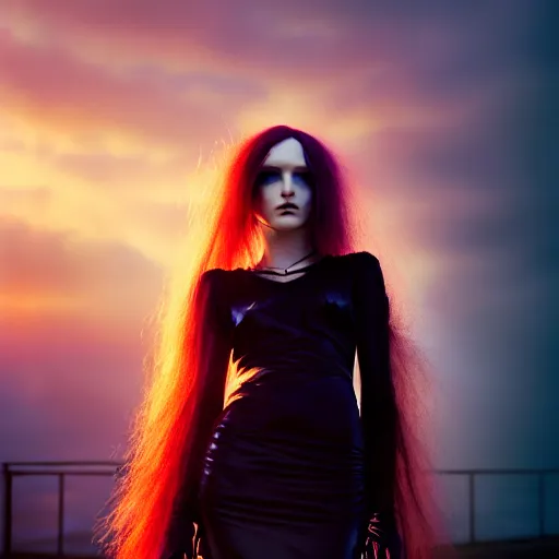 Prompt: photographic portrait of a stunningly beautiful emo goth cyberpunk renaissance female in soft dreamy light at sunset, contemporary fashion shoot, by edward robert hughes, annie leibovitz and steve mccurry, david lazar, jimmy nelsson, breathtaking, 8 k resolution, extremely detailed, beautiful, establishing shot, artistic, hyperrealistic, beautiful face, octane render