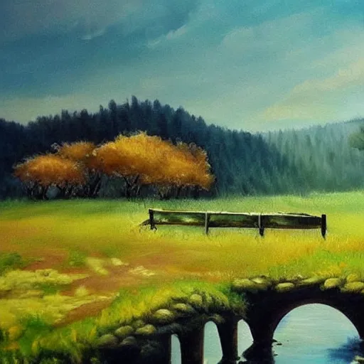 Prompt: beautiful landscape painting in the style of realism