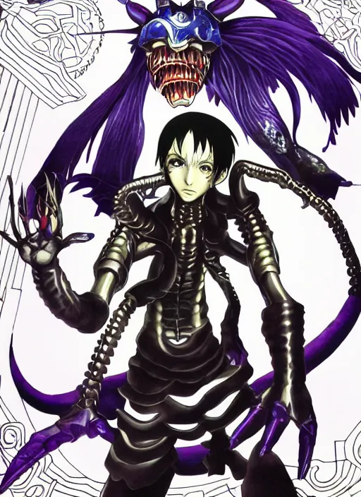 Prompt: shin megami tensei art of a demon called mi - go, crustacean, art by kazuma kaneko, ( ( ( ( ( ( ( ( ( ( human ) ) ) ) ) ) ) ) ) ) demonic! compedium!, digital drawing, white background, high quality, highly detailed