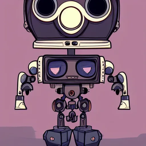 Prompt: a very cute looking robot with big eyes, a character portrait by dan mumford, behance contest winner, sots art, 2 d game art, flat shading, steampunk