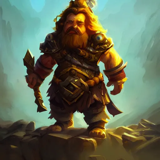 Image similar to a dwarf warrior, yellow theme, bright art masterpiece artstation. 8 k, sharp high quality artwork in style of jose daniel cabrera pena and greg rutkowski, concept art by tooth wu, blizzard warcraft artwork, hearthstone card game artwork, boar rider