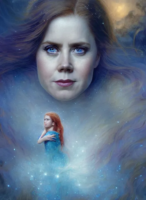 Image similar to Amy Adams staring into the camera, misty wisps, fireflies, Lilia Alvarado, Sophie Anderson, Mark Arian, Bob Byerley, Charlie Bowater, Mark Brooks, Steve Henderson, Justin Gerard, Arthur Hughes, Edward Robert Hughes, Mark Keathley, Victor Nizovtsev, Carlos Shwabe, Ross Tran, WLOP