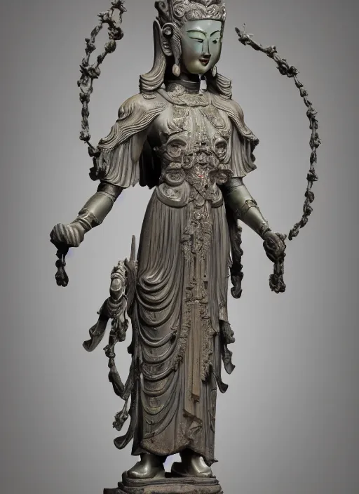 Image similar to a art deco sculpture statue of full body guanyin, intricate complexity,, statue by jane hamilton, ruan jia, character concept, radiant light,, frostbite 3 engine, cryengine, dof, trending on artstation, digital art, fantasy detailed abackground