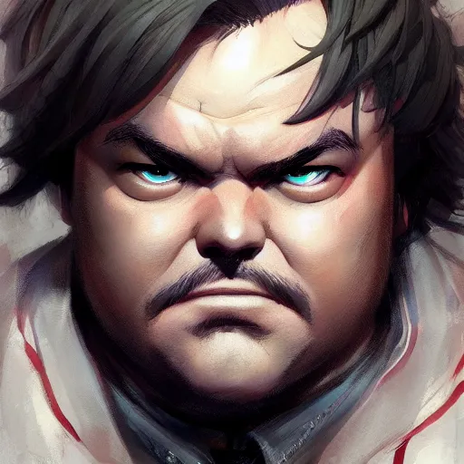 Image similar to An anime portrait of Jack Black, by Stanley Artgerm Lau, WLOP, Rossdraws, James Jean, Andrei Riabovitchev, Marc Simonetti, and Sakimichan, tranding on artstation