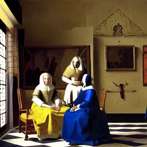 Prompt: royal family during an argument, johannes vermeer, ultra detailed, cinematic, dynamic light