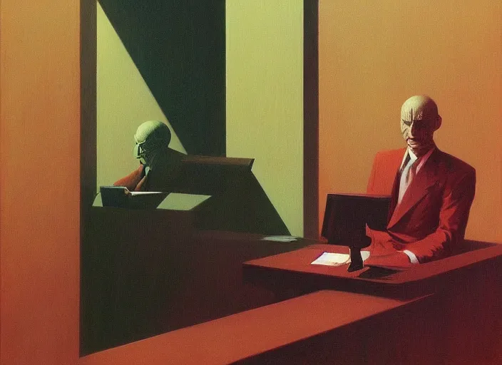 Prompt: portrait of a businessman, science fiction, Edward Hopper and James Gilleard, Zdzislaw Beksinski highly detailed