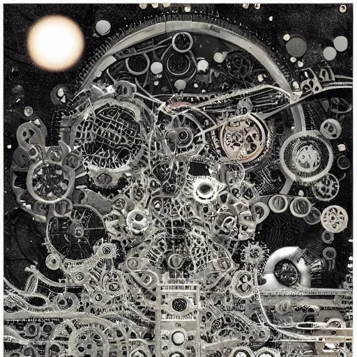 Prompt: an ephemeral robotic dream, intricately detailed, high resolution, clockwork mechanisms, Deus ex machina