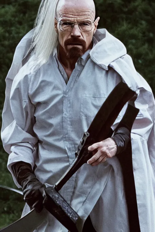 Image similar to walter white playing sephiroth in a new action movie, long shot