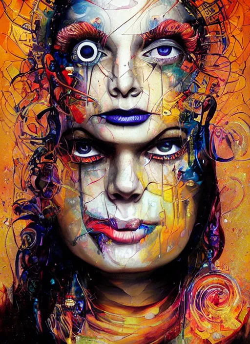 Image similar to gorgeous magic cult psychic woman smiling, third eye, subjective consciousness psychedelic, epic surrealism expressionism symbolism, story telling, iconic, dark robed, oil painting, symmetrical face, dark myth mythos, by Sandra Chevrier, Noriyoshi Ohrai masterpiece