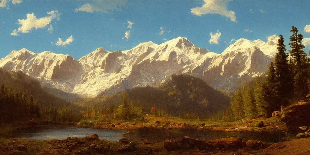 Image similar to Colorado mountains, oil painting, highly detailed, artwork, in style of Albert bierstadt