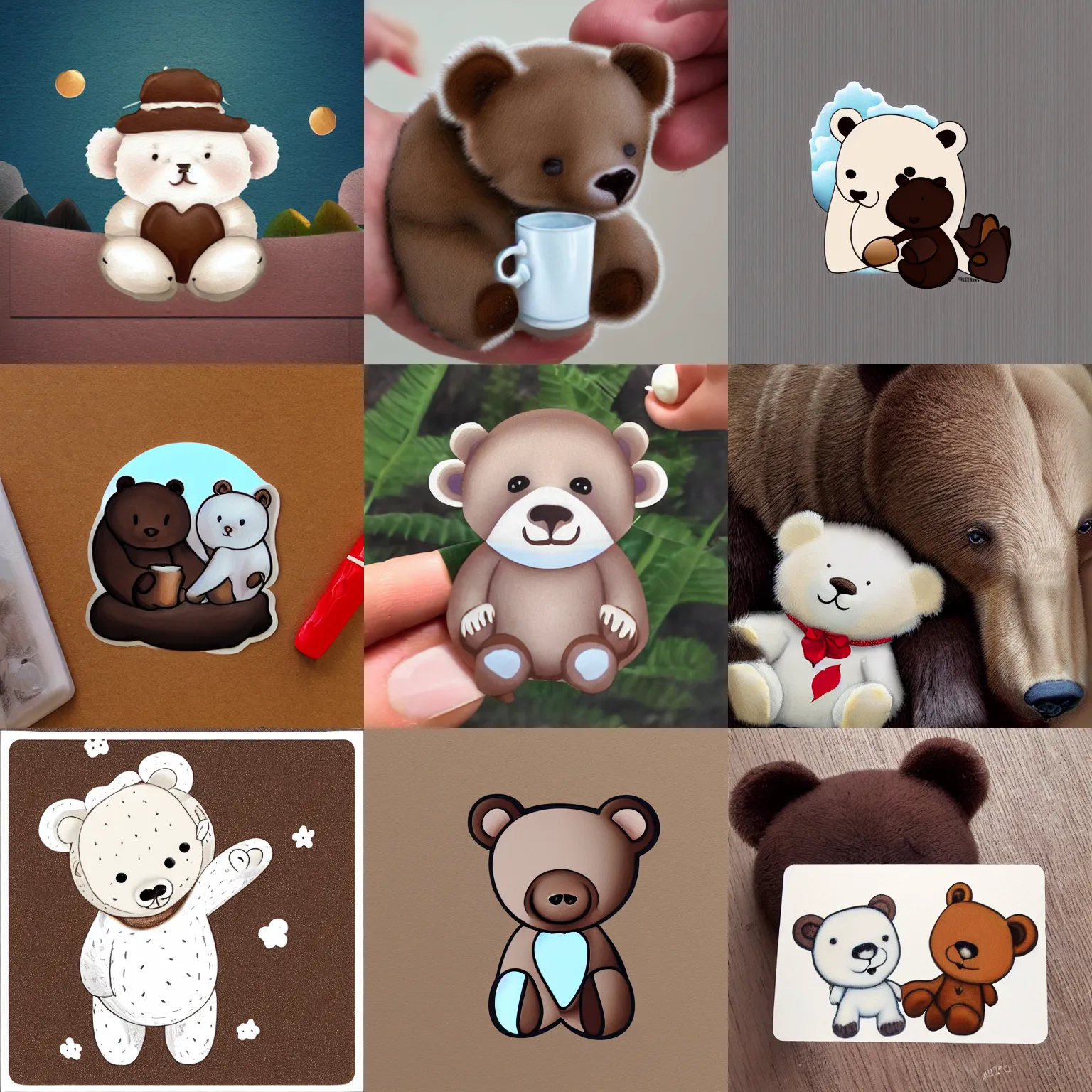 Prompt: milk & mocha bear by melani sie, milk is a white bear and mocha is a brown bear, cute and adorable, matte painting, cartoon, sticker