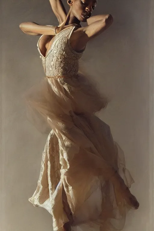 Image similar to portrait of a gorgeous graceful nubian prima ballerina, by donato giancola and berthold woltze.