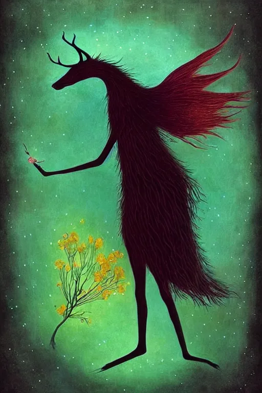 Image similar to surreal hybrid animals, nostalgia for a fairytale, magic realism, flowerpunk, mysterious, vivid colors, contrast, clarity, by andy kehoe
