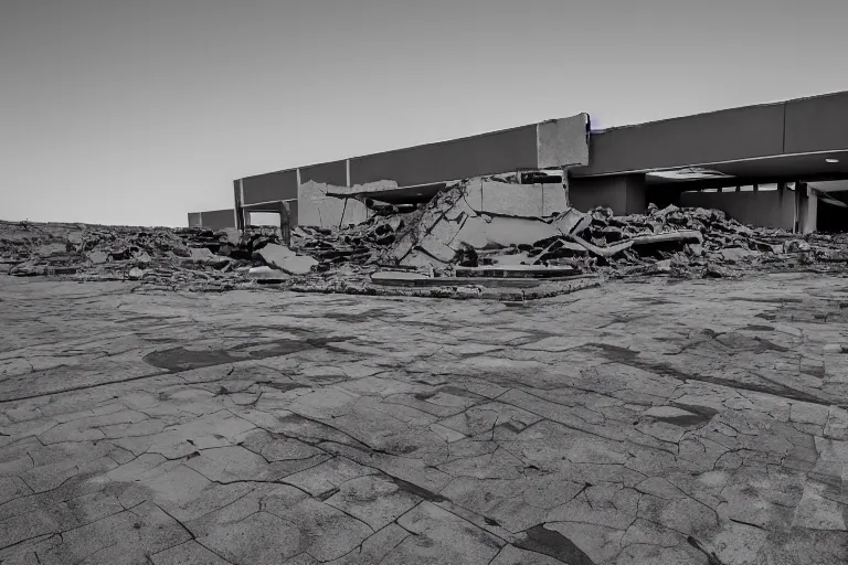 Prompt: ruins of a shopping mall on mars, DSLR photography