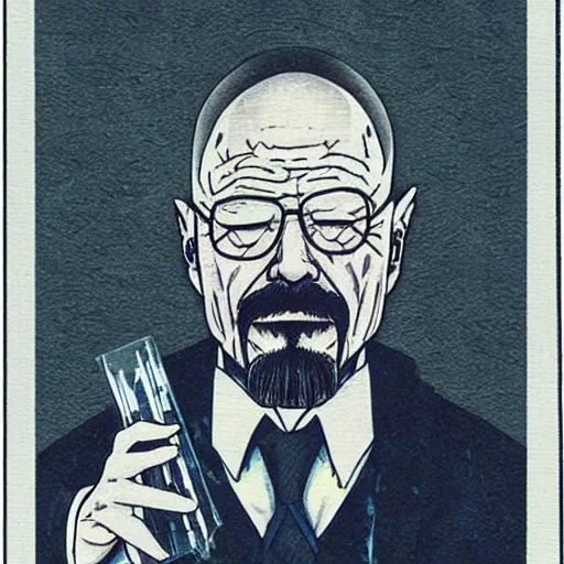 Image similar to by akio watanabe, manga art, Walter White doing the Griddy, dark festival, trading card front