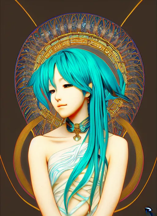 Image similar to oil portrait of hatsune miku, intricate, elegant, highly detailed, lighting, painting, artstation, smooth, illustration, art by greg rutowski and alphonse mucha