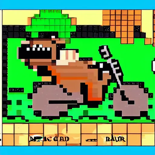 Prompt: bear riding bike shooting gun, 8bit style