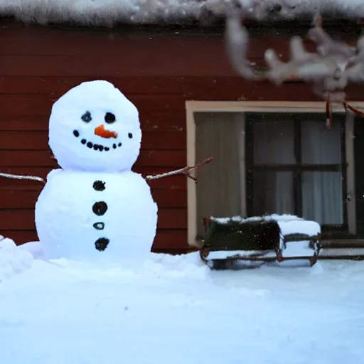 Image similar to a snowman eating a house