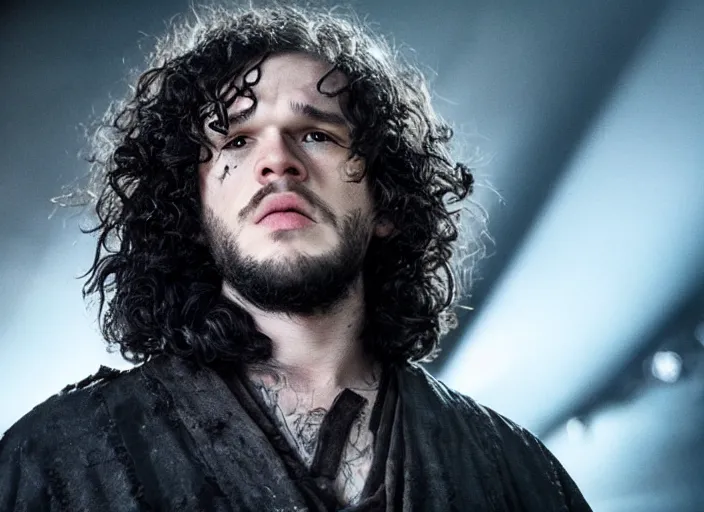 Image similar to promotional image of a kit harrington in a heavy metal band in a movie from 1978, rugged black clothes, detailed face, movie still frame, promotional image, imax 70 mm footage