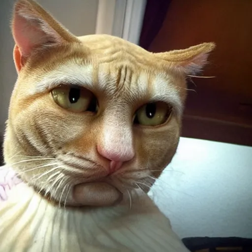 Image similar to bald garfield in real life, photo