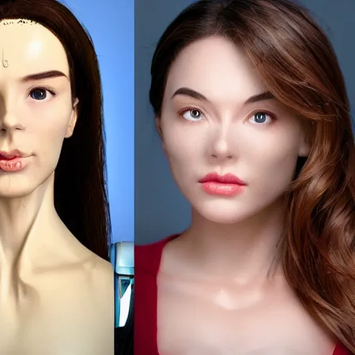 Prompt: a robot is morphing into copy of actresses, ultra realistic