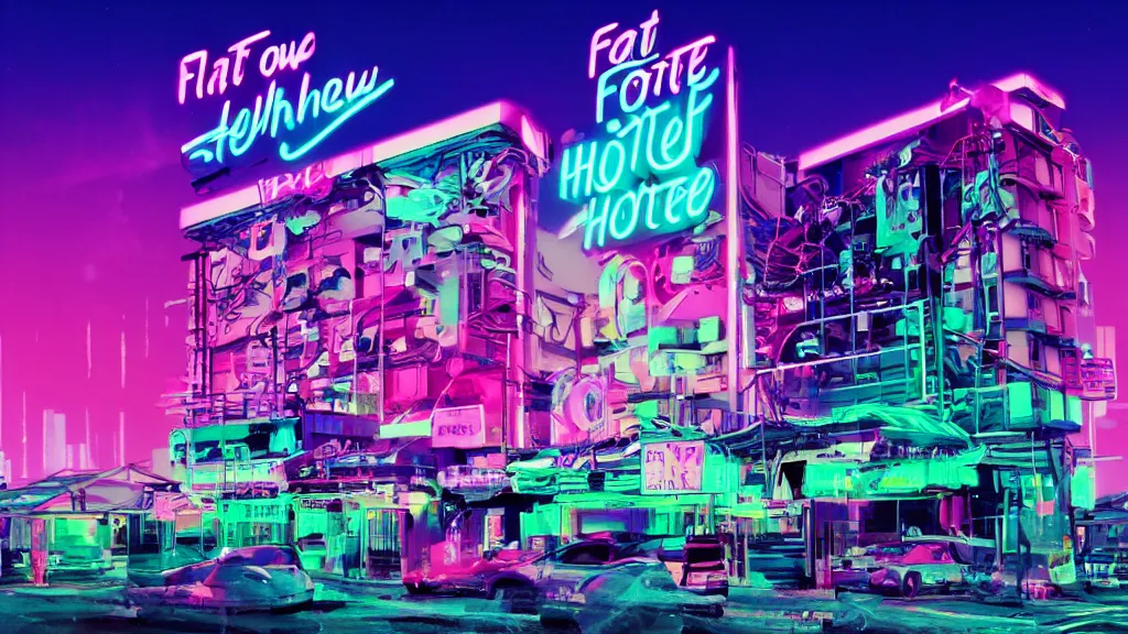 Prompt: synthwave fat hotel