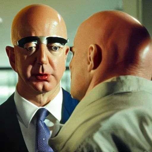 Image similar to jezz bezos as one of the coneheads movie still