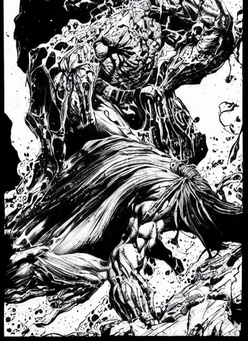 Image similar to man, black white ink art, comic art, high detail, bernie wrightson art, jimlee, petruk, gareng