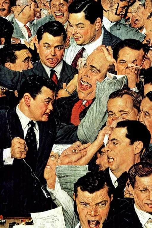 Image similar to the wolf of wall street painted by Norman Rockwell