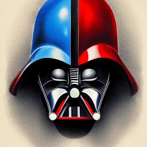 Image similar to clown darth vader hybrid, symmetrical front face portrait, by jean - baptiste monge, high quality, high resolution, 4 k, painted by cgsociety, rutkowski, gurney