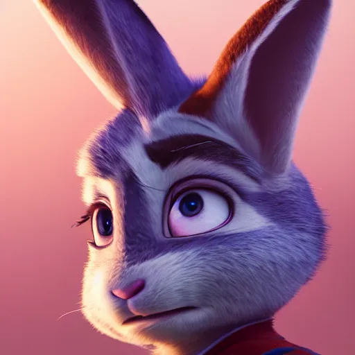 Image similar to A portrait of Judy Hopps, up close, sharp focus, soft lighting, beautiful lighting, backlit fur, extremely detailed furry art, furaffinity, trending on artstation, greg rutkowski, award winning painting