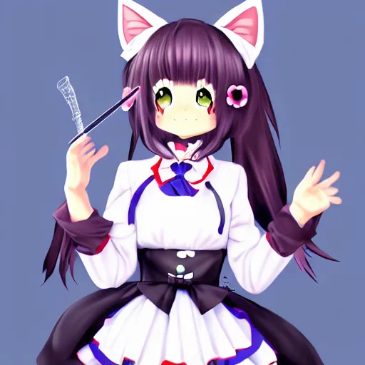 Image similar to anime cat girl in a maid costume, digital art, sharp focus, artstation, HD