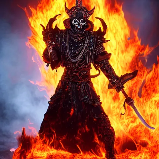 Prompt: ragnaros the firelord wielding burning skull as a mask full body 8 k