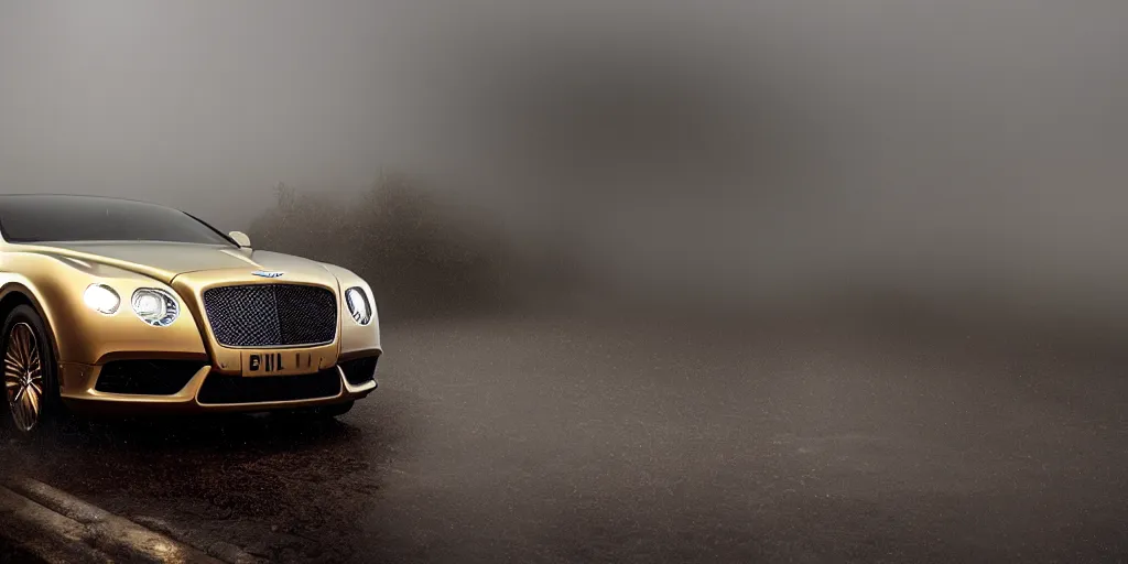 Image similar to parked Bentley Mark Iv, fog, rain, volumetric lighting, beautiful, golden hour, sharp focus, highly detailed, cgsociety