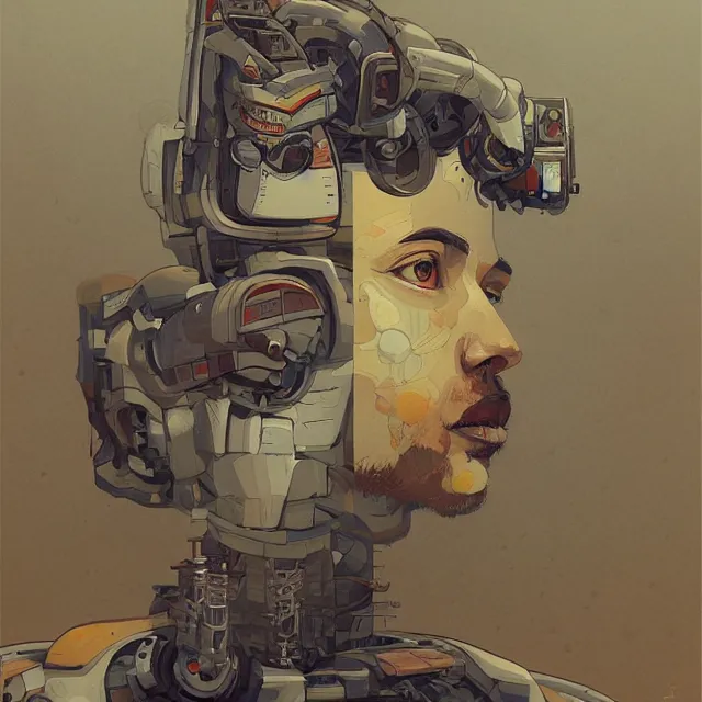 Image similar to robot artist painting a self - portrait on a canvas. intricate, highly detailed, digital matte painting, in the style of alexandros pyromallis, and in the style of sachin teng, and in the style of hans thoma, and in the style of simon bisley. irony, recursion, inspiration.