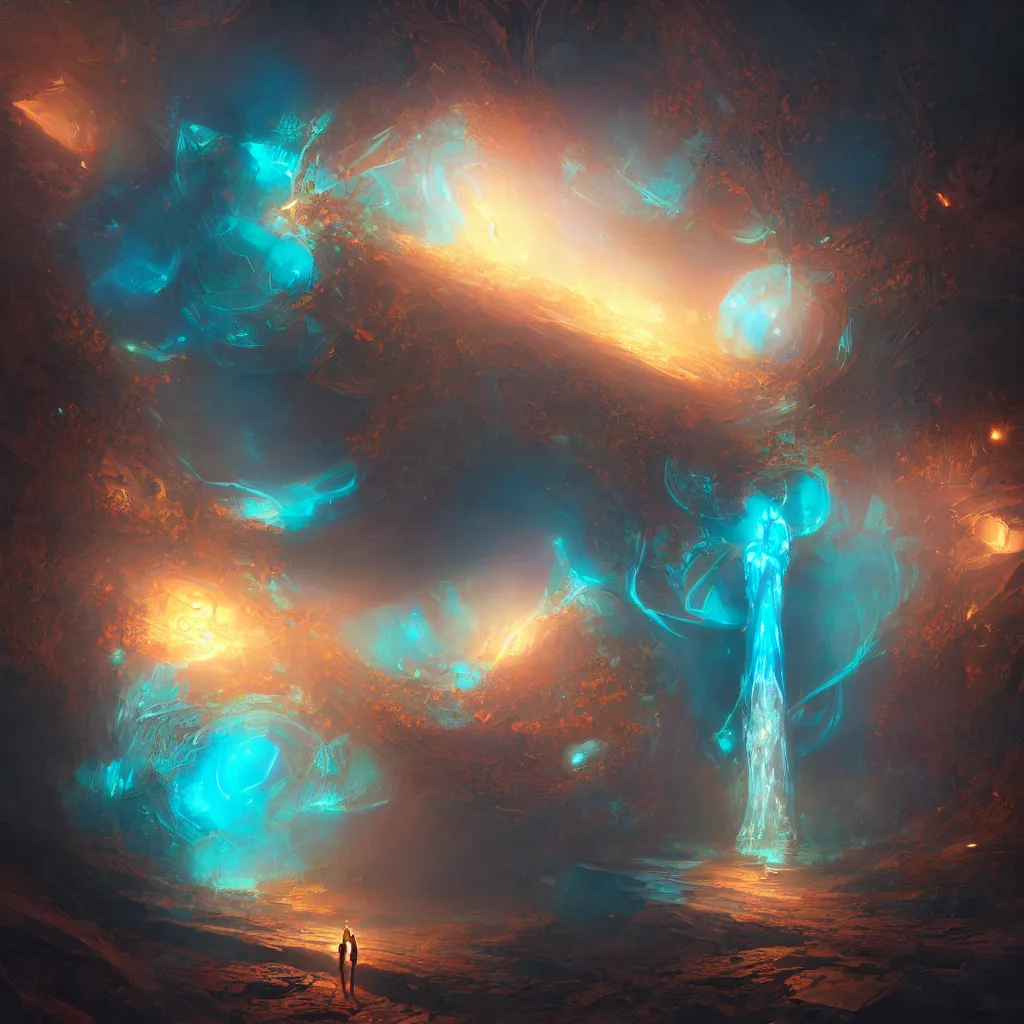 Prompt: within the whole and finite capsule apparent with awe the apparition a flower, an idea seep's into infinity highly detailed in volumetric void of latent space, golden turquoise steampunk, axonometric high contrast cinematic light, mystical shadows, sharp focus, divine realm of gods, octane render, artist by greg rutkowski,