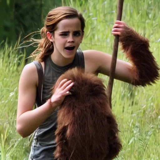 Image similar to emma watson catching sasquatch