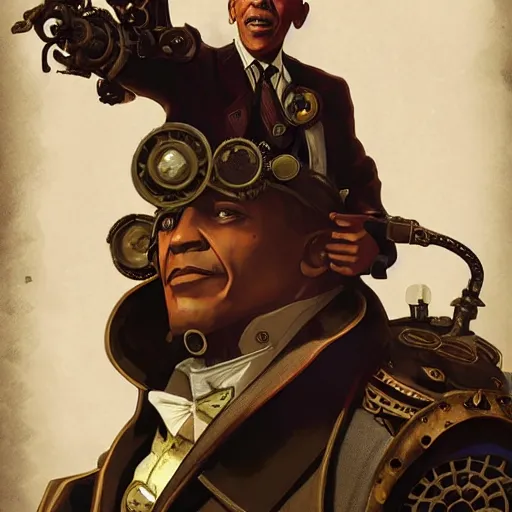 Prompt: Obama as a steampunk colonel character in Bioshock Infinite, beautiful, intricate, highly detailed, digital painting, artstation, oppressive lighting, fashion concept art, sharp focus, illustration, art by greg rutkowski and alphonse mucha