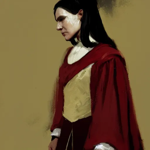 Prompt: a medieval noblewoman from brazil, quiet disdain, crimson and white color scheme, fantasy character portrait by craig mullins