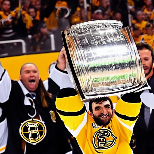 Image similar to Patrice Bergeron holding the Stanley cup