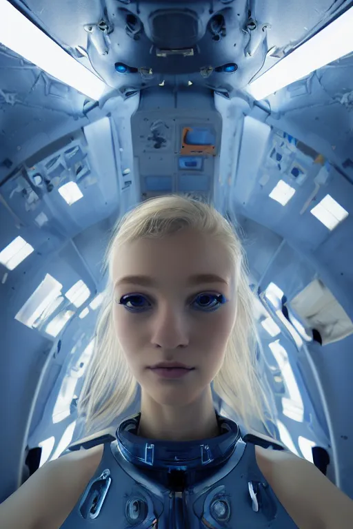 Image similar to portrait futuristic beautiful northern europe Airforce armored pilot Girl, blonde hair, blue eyes, at inside of future fighter aircraft, ssci-fi, fantasy, intricate, very very beautiful, elegant, human anatomy, neon light, highly detailed, digital painting, artstation, concept art, soft light, smooth, sharp focus, illustration, art by tian zi and WLOP and alphonse mucha