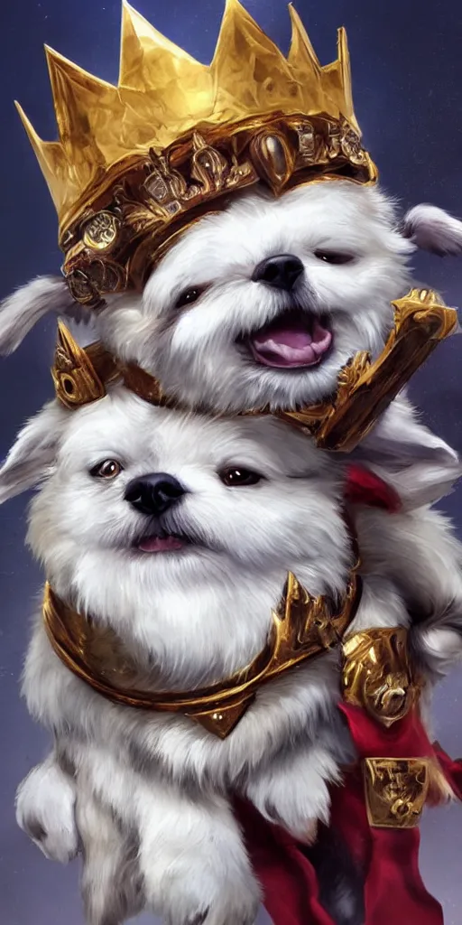 Image similar to a proud corki reigns as king, hyperrealistic