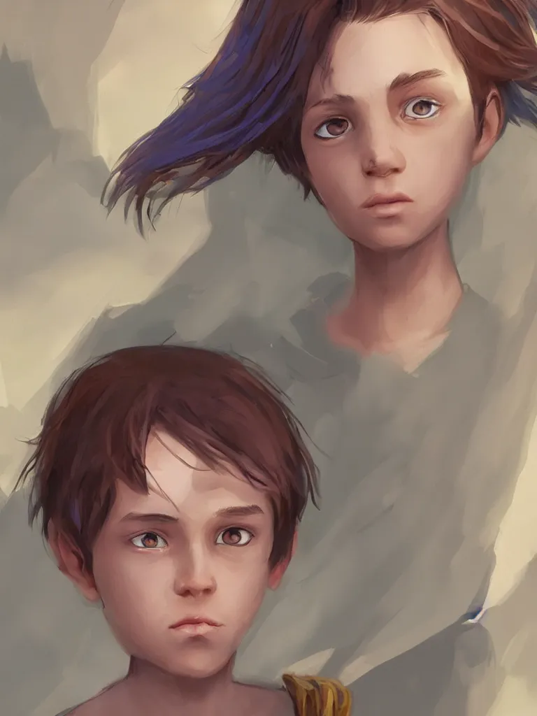 Image similar to gorgeous androgynous child by disney concept artists, blunt borders, eye contact, godly light,