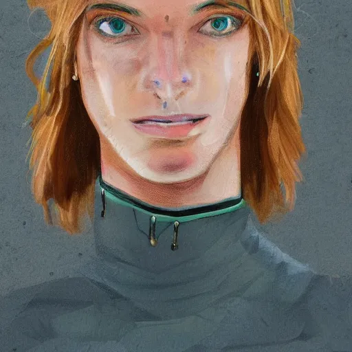 Image similar to face portrait of a thin young man with red hair and freckles, blue eyes, a long nose, highly detailed, digital art